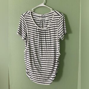 Women’s Ekouaer Classic Black and White Striped Tee